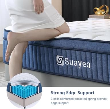 SUAYEA California King Mattress, 13.5 Inch California King Mattress in a Box, Medium Plush Pocket Spring and Gel Memory Foam for Superior Comfort, Pressure Relief, Strong Edge Support - Image 6