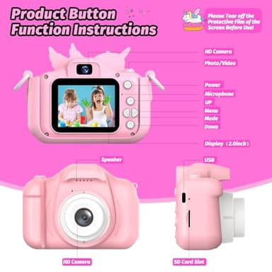 Upgrade Kids Camera for Boys Girls, Toddler Digital Selfie Camera with Cute Protective Cover and 32G SD Card, Christmas Birthday Gifts Toys for 3 4 5 6 7 8 9 10 11 12 Years Old Little Girls and Boys - Image 8