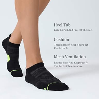 CelerSport 6 Pack Men's Running Ankle Socks with Cushion, Low Cut Athletic Tab Socks, Black + Green, Small - Image 5
