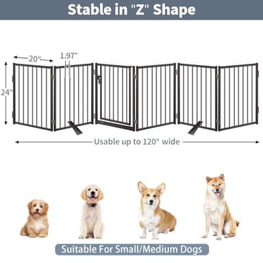 Metal Freestanding Dog Gates with Door for Outdoor Indoor,120'' Extra Wide 24'' Tall Free Standing Dog Gate for Doorways,Large Openings,Deck,Yard,Porch,Foldable Safety Pet Fence(Black,6 Panels) - Image 6