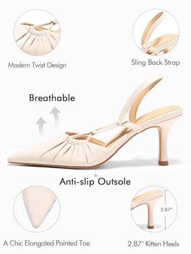 Coutgo Womens Slingback Kitten Heels Closed Pointed Toe Pumps D'Orsay Wedding Party Dress Shoes, Cream White, Size 9 - Image 4