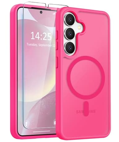 LATVIN Phone Cover for Samsung Galaxy S25 Case | with 1 Screen Protector, Compatible with MagSafe, Magnetic, Military Grade Protection, Translucent Matte Frosted Back, Hot Pink - Image 1
