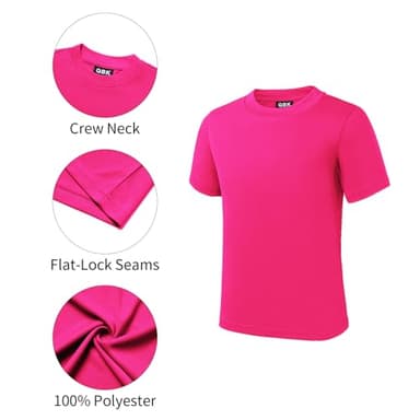 QBK 2T to Youth Neon Shirt Kids UPF 50+ Dry Fit Athletic Short Sleeve Rash Guard T Shirts for Boys Girls Sports Undershirt (Pink S) - Image 3