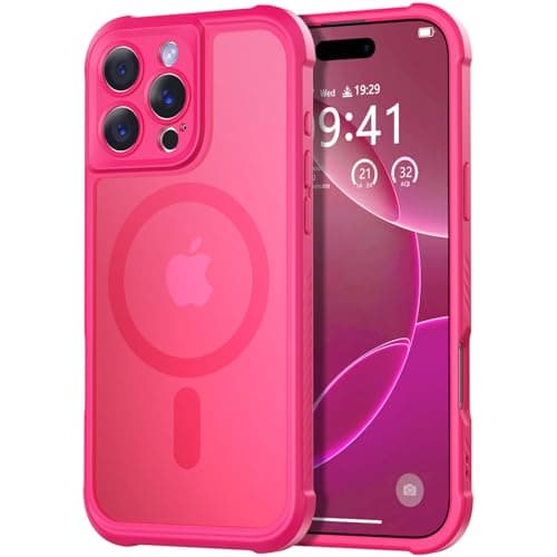 Thomo Magnetic for iPhone 16 Pro Max Case, [Full Camera Protection] [Compatible with Magsafe] Military-Grade Shockproof, Anti-Fingerprint Translucent Matte Phone Case,Hot Pink - Image 1
