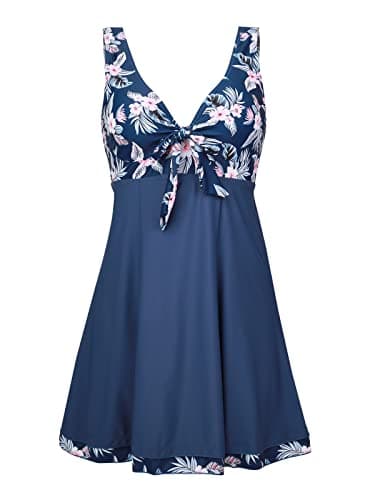 MiYang Women's One Piece High Waist Printing Swim Dress Padded Swimwear Tropical Print Medium - Image 1