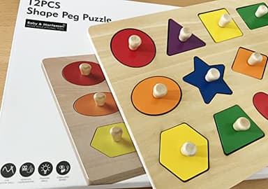 Dailyfunn Montessori Toy Shape Peg Puzzles Baby Puzzle 12-18-24 Months with Knob for Infant-Toddlers 1-3 - Image 7