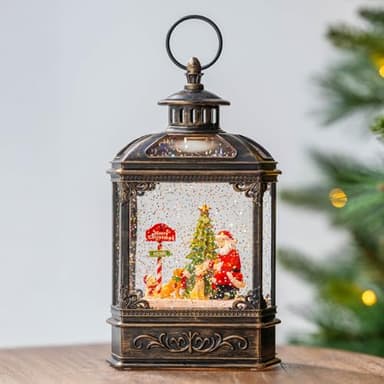 Snow Globe Lighted Christmas Decorations, Santa Claus & Pups Musical Water Lantern with Swirling Glitter, Christmas Holiday Party Gifts and Decorations - Image 6