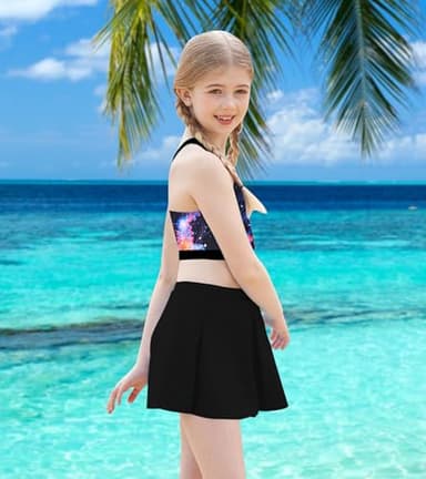Cutemile Bathing Suit Size 8-9 Girls Jellyfish Swimsuit with Boyshorts Black Tankini UPF 50+ Sleeveless Swimwear 8-9 Years - Image 3