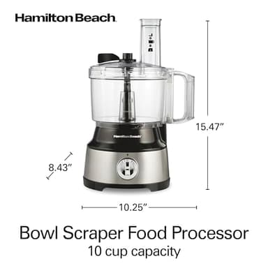 Hamilton Beach Food Processor & Vegetable Chopper for Slicing, Shredding, Mincing, and Puree, 10 Cups + Easy Clean Bowl Scraper, Black and Stainless Steel (70730) - Image 8