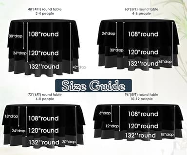 LEQEE Round Tablecloth,6 Pack 120inch Stain and Wrinkle Resistant Polyester Table Cloth,Decorative Fabric Table Cover for Kitchen,Dinning,Party,Wedding Round(Black) - Image 2
