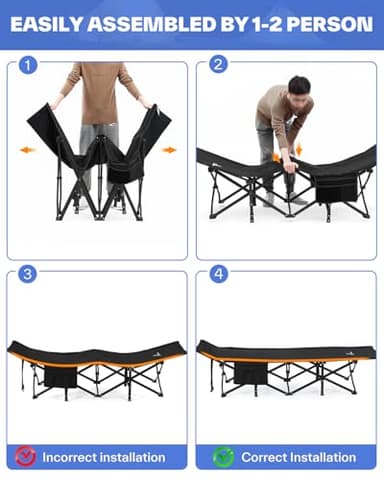 Sportneer Camping Cot: 1200D Double Layer Oxford Foldable Camping Cots for Adults - Heavy Duty Cots for Camping Travel Tent Day Outdoor & Home Guest, Camping Cots with Carry Bag & 2 Side Pockets - Image 5