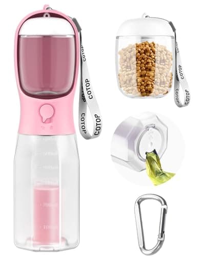 20oz Dog Water Bottle with Food Container & Poop Bag Dispenser | Leak-Proof Portable Pet Water Dispenser with Carabiner Clip | for Walking, Hiking, Travel - Image 1