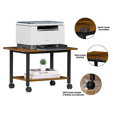 Lerliuo Under Desk Printer Stand, 2-Tier Industrial Mobile Printer Table with Storage Shelf and Steel Frame, Rolling Printer Cart Holder with Lockable Wheels for Home, Office (Rustic Brown) - Image 7