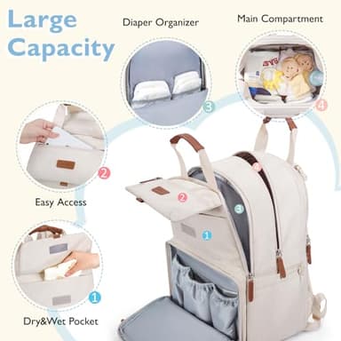 mommore Diaper Bag Backpack, Large Diaper Bag Expandable for 2 Kids/Twins, Durable Baby Bag with Changing Pad, Water Resistant Travel Diaper Backpack for Mom Dad - Image 3