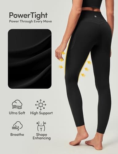IUGA Compression Leggings with Pockets for Women Tummy Control Leggings No Front Seam Workout High Waist Yoga Pants, Black - Image 2