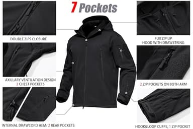 MAGCOMSEN Men's Jacket Tactical Performance Waterproof Softshell Jackets Fleece Lined Ski Snow Winter Windbreaker Black L - Image 6