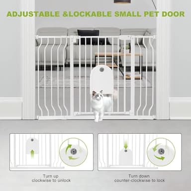 Baby Gates with Cat Door - Auto Close 29.5"-48.4" Safety Metal Dog Pet Gate for Doorway, Stairs, House, Walk Through Child Gate with Pet Door, includes 4 Wall Cups and 2 Extension Pieces - Image 2