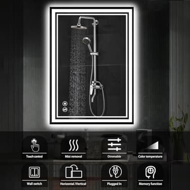 24“ x 36” LED Mirror for Bathroom Front and Backlit Anti-Fog Dimmable 3 Colors LED Bathroom Mirror with Lights Memory Function Smart Mirror Wall Mounted Horizontal/Vertical - Image 2
