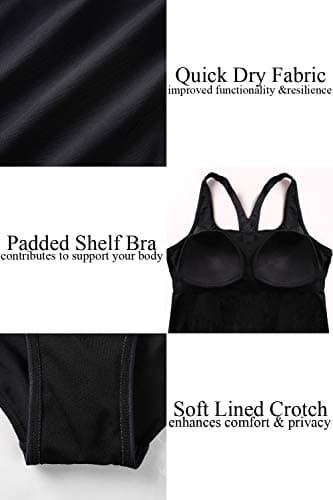 BeautyIn Women's One Piece Swimsuits Racing Training Sports Athletic Swimwear, Blue&Navy, Large - Image 4