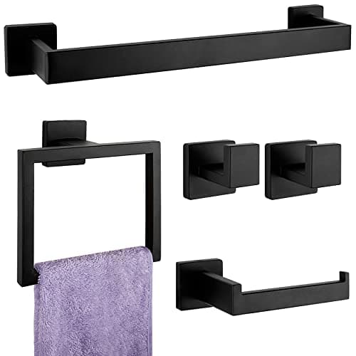 5-Pieces Matte Black Bathroom Hardware Accessories Set, SUS304 Stainless Steel Bath Towel Bar Set, Towel Racks for Bathroom Wall Mounted. - Image 1