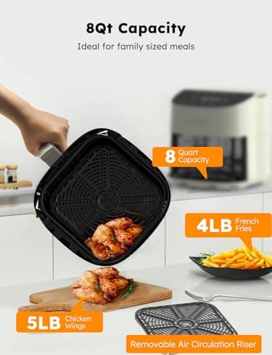 Nuwave Brio Plus 8 Qt Air Fryer, PFAS Free, New & Improved, Digital Touch Screen, Cool White Display, 50°F~400°F in Precise 5°, 5 Cook Functions, 100 Presets & 50 Memory, 3 Wattages 700, 1500, 1800 - Image 4