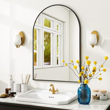 VooBang Arched Wall Mirror, 24 x 36 inch Arch Bathroom Mirror, Wall Mounted Vanity Mirror with Arch Metal Frame, Modern Bathroom Vanity Mirror for Bedroom, Living Room, Hanging or Leaning, Black - Image 6