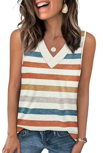 WIHOLL Womens Tank Top Loose Fit Summer Sleeveless T Shirts Dressy Casual Blouses V Neck Boho Tops Tshirts Shirts Spring Hawaiian Vacation Outfits XL - Image 1