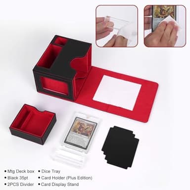 AFIING Card Deck Box for MTG Commander - Patented Design, Commander Display, Fits 120 Double-Sleeved Cards, 35pt Card Brick & Dice Tray - Black/Red - Image 5