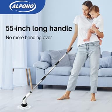 ALPONO Electric Spin Scrubber with Long Handle: Cordless Power Shower Scrubber - Spin Brush with 7 Brush Replacement Heads for Cleaning Bathroom,Tub, Tile, White, ALPONO-A11 - Image 6
