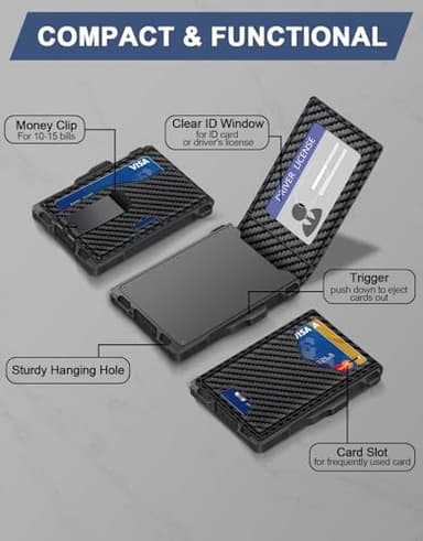 GHUKY Wallet for Men, Minimalist Slim Mens Wallet with Money Clip, RFID Blocking Smart Pop Up Card Wallet with ID Window, Compact Bifold Wallet, Metal Aluminum Credit Card Holder - Image 6