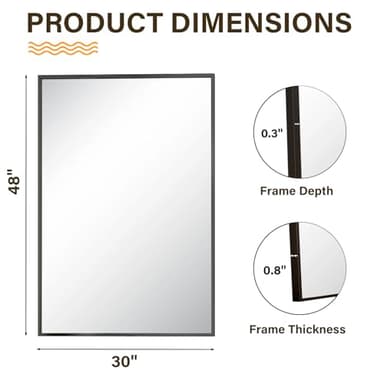 HARRITPURE 48"x30" Framed Bathroom Mirror for Wall Rectangle Mirror Aluminum Alloy Frame Wall-Mounted for Farmhouse Entryway Bedroom Living Room Black - Image 5