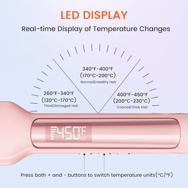 Faszin Professional Hair Straightener, 1.65inch Wide-Plate, Titanium Negative Ion Flat Iron, 30s Rapid Heating, LED Temp Display, Wide Voltage & 10 Adjustable Temp Levels (260-450℉) - Pink - Image 6