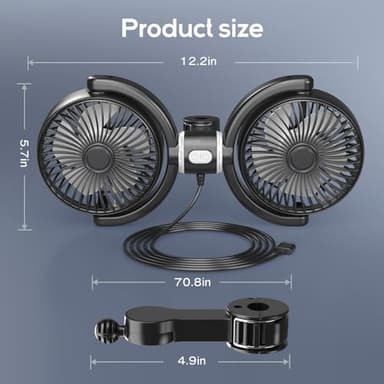 Trustnice USB Car Fan for Backseat for Kids, Dual Head Car Seat Fan Independently Controlled 360° Rotatable Powerful 3-Speed Vehicle rear headrest Air Circulation Cooling Fans for SUV Truck Sedan - Image 8