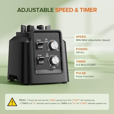 Blenders for Kitchen, Smoothie Blender - 1800W Professional Countertop Blender with 68oz Dishwasher-Safe Pitcher, Ice Crusher for Frozen Drinks & Smoothies, Black - Image 5