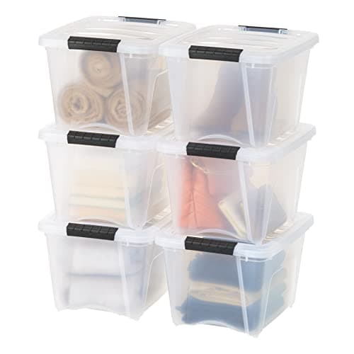 IRIS USA 19 Qt Stackable Plastic Storage Bins with Lids, 6 Pack - BPA-Free, Made in USA - See-Through Organizing Solution, Latches, Durable Nestable Containers, Secure Pull Handle - Clear - Image 1
