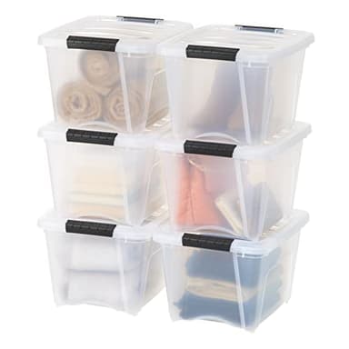 IRIS USA 19 Qt Stackable Plastic Storage Bins with Lids, 6 Pack - BPA-Free, Made in USA - See-Through Organizing Solution, Latches, Durable Nestable Containers, Secure Pull Handle - Clear - Image 1
