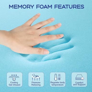 VALUXE Full Mattress Topper 4 Inch Cooling Gel Memory Foam, CertiPUR-US Certified Topper & Pad for Back Pain Relief, Soft Breathable Bedding with Pressure Relief (Blue) - Image 3