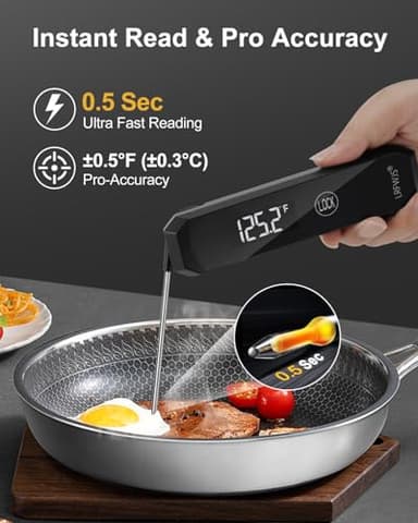Meat Thermometer Digital 0.5 Sec Instant Read Thermometer, Accurate to ±0.5°F Ultra Fast Digital Food Thermometer for Cooking Outside Grill BBQ, 180° Auto Rotating Display, Waterproof, Auto Wake/Sleep - Image 2