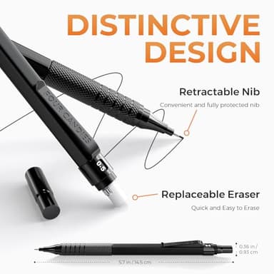 Four Candies Metal Mechanical Pencil Set, 3PCS Art Drafting Pencils 0.5, 0.7, 0.9MM & 2PCS 2MM Mechanical Drawing Pencils with 420PCS Leads (4B 2B HB 2H Color) for Writing Sketching Drawing (Black) - Image 7