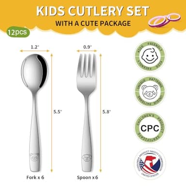 DEHOV Toddler Eating Utensils Set,Set Of 12 Food Grade Stainless Steel Silverware Sets For Kids,Dishwasher Safe Children Small Metal Spoons And Forks Flatware Sets - Image 2