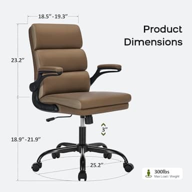 Office Chair Adjustable Desk Chair Mid Back Executive Comfortable Bonded Leather Ergonomic Back Support Home Computer Chairs with Padded Flip-up Armrest Swivel Wheels (Tan) - Image 2