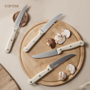 CAROTE 14 Pieces Knife Set with Block, Forged, High Carbon Stainless Steel Sharp Blade Block Knife Set, Dishwasher Safe Cutlery, Cream - Image 7