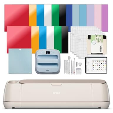 Cricut Maker 4 - Smart Cutting Machine (Seashell) | Engagement Plus Bundle - Includes EasyPress 3 Heat Press (9x9) + Mat, Tote Bag, Material Samplers, Machine Mat, Pens, Tools, & 25 Digital Images - Image 1