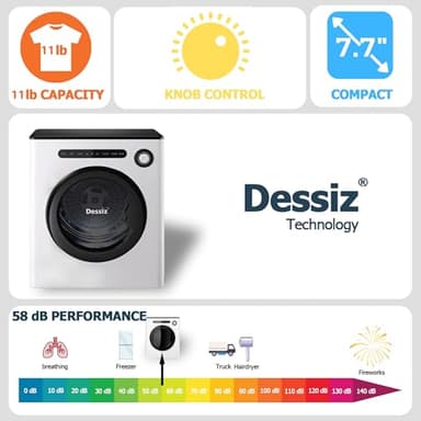 Dessiz Clothes Dryer, 970w, 1.6 Cu.Ft. Machine for laundry with Stainless Steel Drum, 11lbs with Exhaust Hose,Digital Control, Auto Stop with Hygrometer Sensor, Dryer for Apartments, Home, RV, Dorms - Image 5