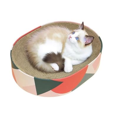ComSaf Cat Scratcher Cardboard Bed Lounge Couch for Indoor Cats Oval Shape 17"x13", Kitty Cat Scratching Pad Recycle Corrugate Scratcher Long Lasting Furniture - Image 1