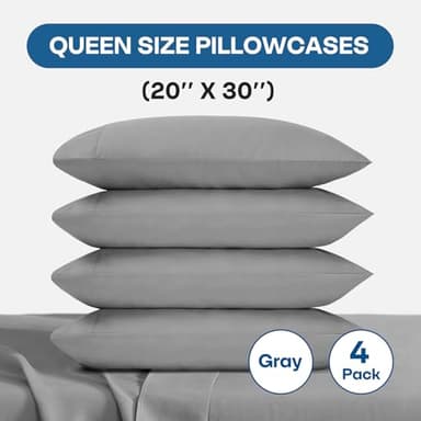 Comfyanno Queen Size Pillow Cases Set of 4, Soft & Breathable Pillowcases, Envelope Closure, Wrinkle-Free, Fade & Stain Resistant, Brushed Microfiber Fabric, Bed Pillow Covers - 20” x 30”, Gray - Image 2