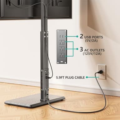 WALI Floor TV Stand with Power Outlet, Tall TV Stand Mount for 32-75 inch TV up to 110 lbs, Swivel and Height Adjustable TV Stands with Wood Base for Bedroom, Office(TVDVD-7P), Black - Image 5