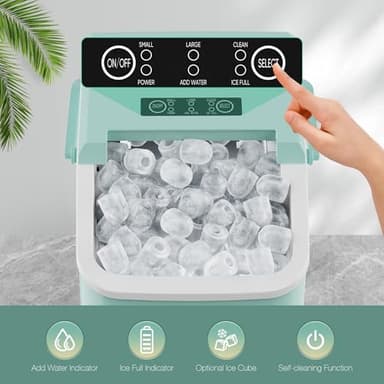 SMUG Countertop Ice Maker, 9 Cubes in 6 Mins, 26lbs in 24Hrs, 2 Sizes of Bullet Ice, Auto-Cleaning, Portable Ice Machine with Handle, Basket and Scoop for Home Kitchen, Party and Camping (Green) - Image 5