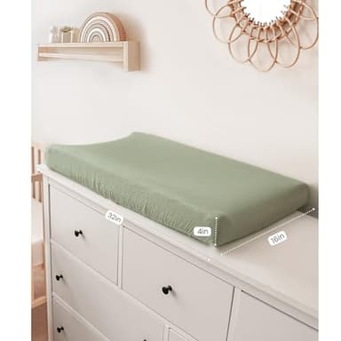 Konssy 2 Pack Muslin Changing Pad Covers for Boys, Ultra Soft & Breathable Cotton Baby Diaper Changing Table Covers, Neutral Nursery Diaper Changing Pad Sheets (Fog Green,Cream) - Image 4