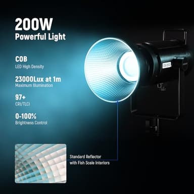 NEEWER CB200C 200W RGBWW COB LED Video Light, APP/2.4G 360° Color 2500K-7500K (Duv±0.0003) 23000lux/m Bowens Metal Shell Silent Continuous Output Lighting TLCI/CRI97+ for Photography Video Recording - Image 3